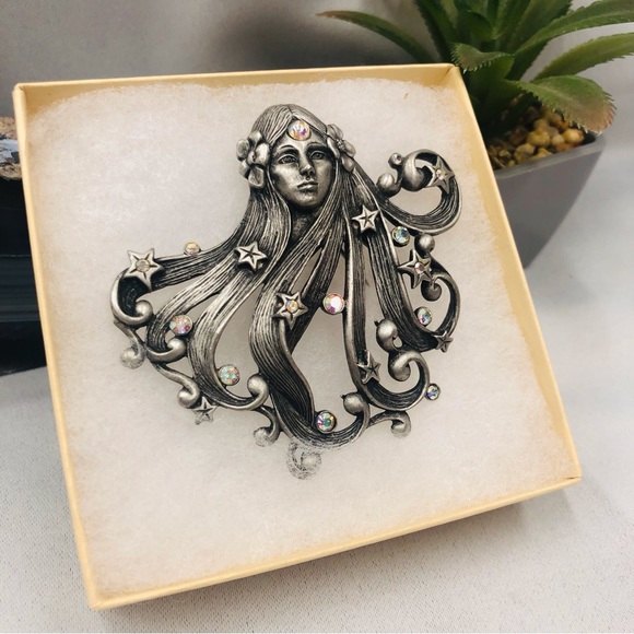 JJ Jonette Jewlery Pewter AB Rhinestone Goddess Asteria Brooch - Picture 15 of 16